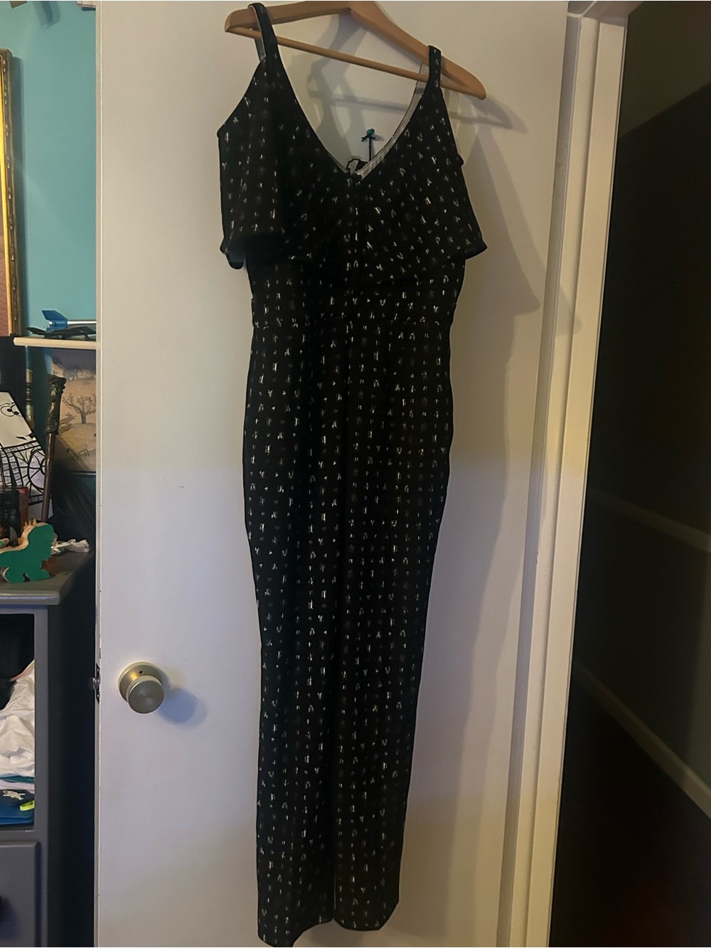 Leith Black Maxi Jumpsuit with White Micro-Print